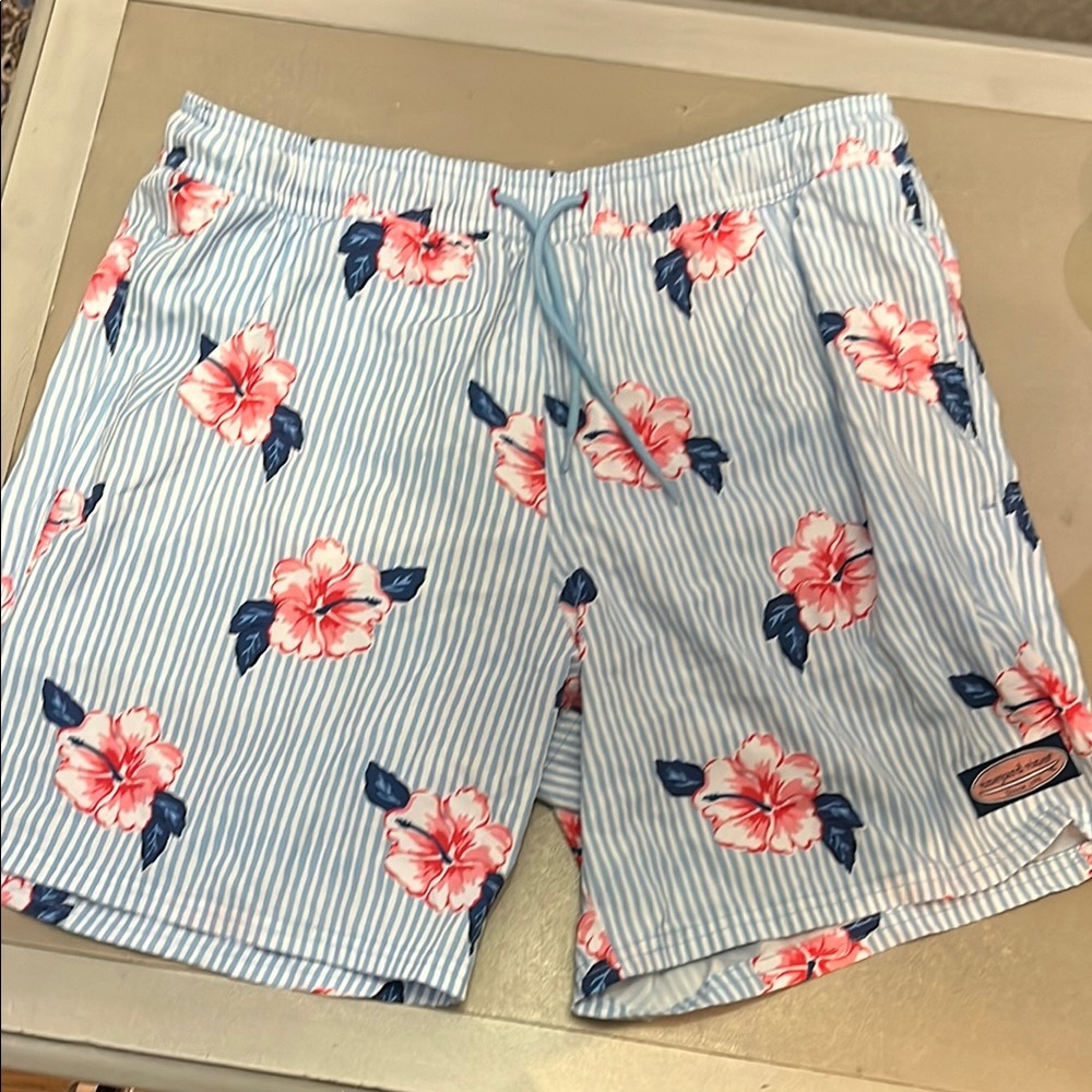 Vineyard Vines Blue and Pink Floral Swim Trunks